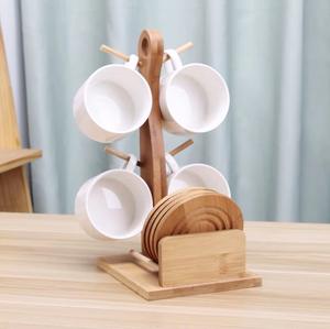 Ensemble de tasses à café en céramique, style minimaliste, outil créatif, réception suspendue, café, thé, eau froide, bouilloire, cadre en bambou, sous-verre - Product Image 3