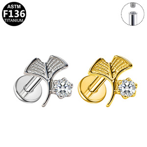 Boucles d'oreilles en titane avec filetage interne, motif palmier, bijoux de piercing simples et élégants, cadeau pour femmes et hommes, titane ASTM F136 - Product Image 5