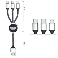 Cable USB 3 en 1 a Micro/USB, con Cubierta de PVC Trenzada y Blindada, Cobre Estañado, Carga Rápida de 3A, para iPhone, Auriculares, Reloj Inteligente e Impresora