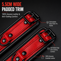 100% Genuine Leather Wrist Cuffs Dual-Tone Padded Edge 18.5-27.5cm Adjustable Restraints with 22.5cm Detachable Chain