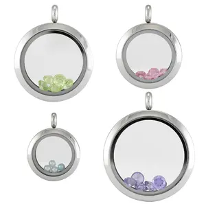 Poli miroir de haute qualité, en acier inoxydable 316l, étanche, rond, mémoire de vie, breloque flottante, pendentif médaillon en verre