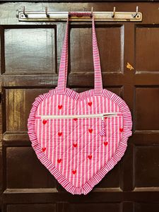 New Heart Shaped Quilted Multicolored Handle Handbags Customized Soft Cotton Fabric Women's <b>Tote</b> Bag Autumn Spring Summer Zipper - Product Image 3