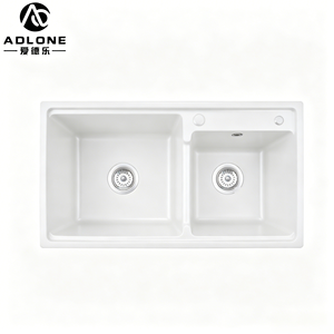 Évier de cuisine double carré ADLONE au design moderne 80*45, installation en surélevé, <span class=keywords><strong>granit</strong></span> composite de 10 mm d'épaisseur pour usage domestique - Product Image 5