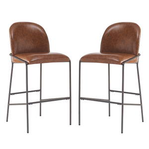 Galen Indoor Adjustable Metal Upholstered Barstool <b>Antique</b> Bronze Finish Frame Brown Leather Set 2 for Dining/Living Room - Product Image 2