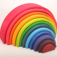 12-teiliges Großes Regenbogen-Holztier Natur-Themen-Blockset Bogenbrücke Frühes Lernpuzzle Spielzeug für Bausteine