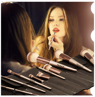 10 pièces champagne pinceau de maquillage or pas cher achat logo personnalisé marque privée vegan fourrure bois pinceaux de maquillage avec étui de poche