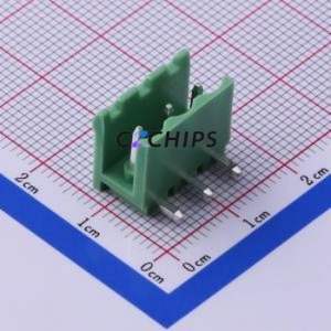KF2EDGR-5.0-3P Plug-in Terminal Block Bent Lead Through Hole,P=5mm Connector Board-to-Board / Socket - Open 1x3P 5mm Green - Product Image 1