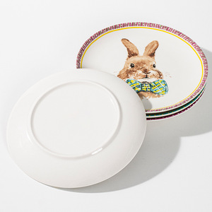 Plato de Cerámica Pintado a Mano con Diseño de Conejo de Dibujos Animados, Plato de Postre Creativo de Acuarela de 8 Pulgadas - Product Image 4