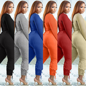 S-5xl autunno taglie forti abbigliamento da <span class=keywords><strong>donna</strong></span> Casual manica lunga scollo a V Top a vita alta <span class=keywords><strong>pantaloni</strong></span> con coulisse due pezzi Set di <span class=keywords><strong>pantaloni</strong></span> - Product Image 2