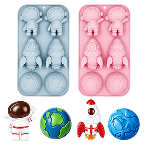 Moule <span class=keywords><strong>de</strong></span> cuisson en silicone en forme irrégulière <span class=keywords><strong>de</strong></span> fusée spatiale et d'astronaute, populaire en gros, pour chocolat, pâtisserie et gâteaux mousse - Product Image 1