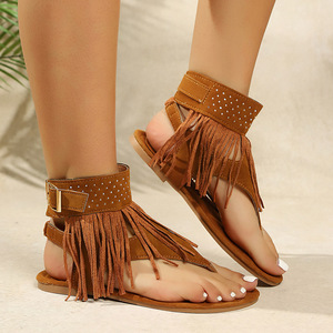 Sandalias de verano 2026 para mujer con borlas y remaches, estilo romano versátil con cremallera lateral y botines. - Product Image 2