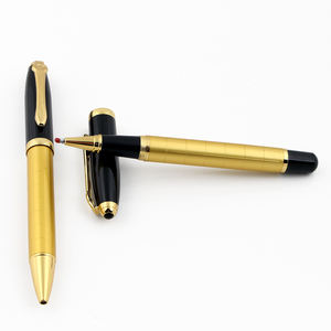 Stylo publicitaire de qualité supérieure avec logo personnalisé, motif ligne dorée croisée - Product Image 2