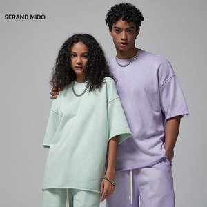 Camiseta Vintage de gran tamaño de punto sólido pesado GSM 360, camiseta en blanco con dobladillo crudo lavado ácido de poliéster de algodón para impresión personalizada - Product Image 2