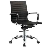 Chaise de bureau, de conférence, de réunion et pour visiteurs empilable, avec dossier en cuir rembourré, base en acier à patins, en tissu et acier inoxydable