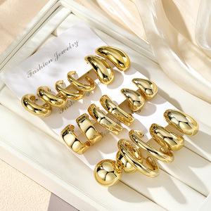 Fashion Carded Earring Set for Women C-<b>Shaped</b> Exaggerated Geometric <b>Twisted</b> Waterdrop Earrings 9Pairs/Set - Product Image 3