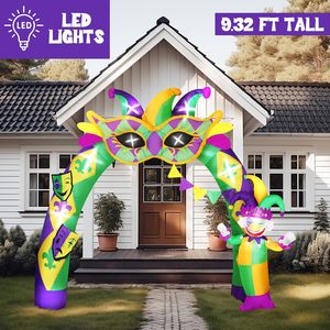 Arche gonflable Mardi Gras <span class=keywords><strong>de</strong></span> 9,3 pieds avec bouffon et masque en éclairage LED pour décoration extérieure <span class=keywords><strong>de</strong></span> fête à thème carnaval, jardin, pelouse - Product Image 6