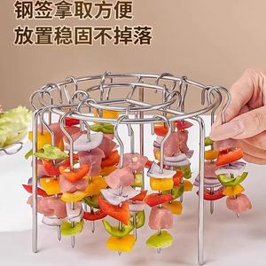 Round Stainless Steel Air Fryer Grill Rack With Vertical Skewers For <b>Meat</b> And <b>Poultry</b> Roasting - Product Image 4