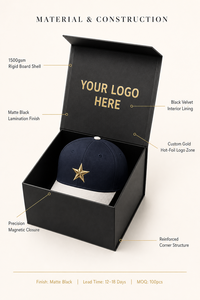 Boîte à casquette et boîte à chapeau de luxe faite à la main, en carton rigide magnétique, avec logo imprimé personnalisé, finition mate, en forme de livre, pour casquette de baseball - Product Image 3