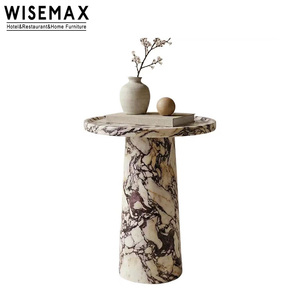 WISEMAX FURNITURE Table basse en marbre de luxe pour hôtel, restaurant, café, bureau, villa, table d'appoint ronde en travertin pour salon - Product Image 6