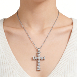 CUSTOM SILVER 10K/14K/18K GOLD PLATED LAB GROWN CVD DIAMOND CLASSIC ENGAGEMENT GIFT SWEATER <b>CHAIN</b> NECKLACE <b>CROSS</b> PENDANT VS - Product Image 4