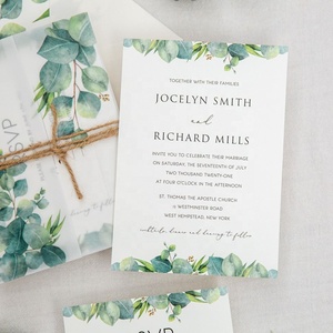 Thanh Lịch Bạch Đàn In Ấn Glassine Sáp Giấy Lời Mời Vellum Wedding Cards Với Rope - Product Image 4