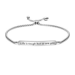 Joycuff-joyería minimalista Unisex, brazalete <span class=keywords><strong>de</strong></span> plata con letras grabadas ajustables - Product Image 4