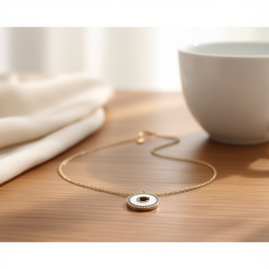 Collana con Ciondolo a Forma di Lettera C con Diamante, Catena 2C in Argento e Oro, Acciaio - Product Image 3