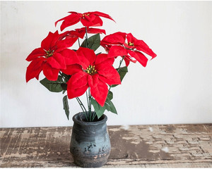 Y0024-4 Vente en gros de fleurs de Noël artificielles en velours rouge réalistes de 45 cm à 7 têtes, pour la fête des mères, la fête des pères, Halloween - Product Image 4