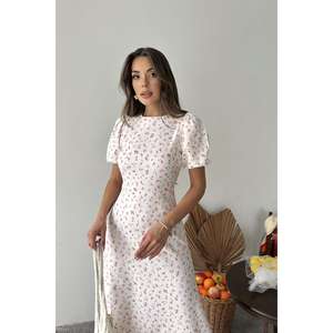 Vestido A-Line con Estampado Floral Rosa, Cintura Natural, Cuello Joya, Tejido Transpirable, Uso Diario Informal - Product Image 3