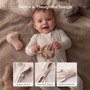 Combinaison-pyjama une pièce en fibre de bambou pour nouveau-nés, à manches longues et pieds intégrés, avec fermeture éclair, idéale également comme vêtement d'intérieur - Product Image 2