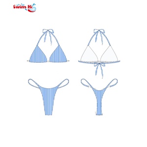 Ensemble bikini 2 pièces dos nu pour <span class=keywords><strong>femme</strong></span> ODM, imprimé rayé bleu personnalisé avec logo, maillot de bain anti-chlore pour resort, fabricant - Product Image 1