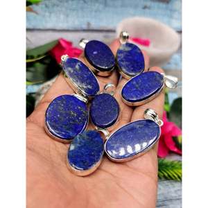Pendentif en argent allemand et lapis-lazuli avec polissage argenté 2 microns - bijoux en cristal/pierre précieuse pour la fête des mères - Product Image 1
