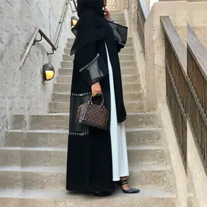 New Fashion Beaded Dubai Open Abaya Muslim Women Long Cardigan Kimono Jilbab Kaftan Maxi Dress Gown