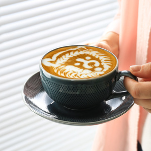 Ensemble tasse et soucoupe à café en céramique texturée avec anse, design moderne, capacité 90 ml, origine Guangdong, pour Latte, Cappuccino, Espresso - Product Image 4