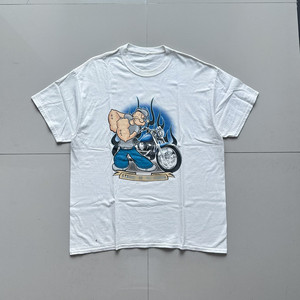 Vintage <strong>Popeye</strong> Motorcycle Retro White Oversized Short Sleeve 100% Cotton <strong>T</strong>-<strong>Shirt</strong> with Muscle Letter Pattern - Product Image 1