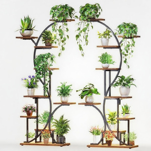 Grand support d'angle moderne et écologique pour plantes, intérieur/extérieur, design carré, porte-fleurs en métal enduit de poudre <span class=keywords><strong>noire</strong></span>, 9 pièces pour la maison - Product Image 4