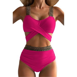 Ensemble de maillots de bain pour femmes <span class=keywords><strong>MGOO</strong></span> avec logo personnalisé, bikini sur mesure avec cordon de serrage, bijoux et volants, motif uni, ensemble 2 pièces - Product Image 1