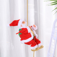 Père Noël grimpeur sur corde avec perles, poupée électrique musicale en PVC unisexe, cadeau de Noël, décorations de fêtes