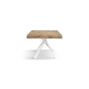 Table à manger extensible Leonardo 95 à 145 cm, plateau en chêne rustique, pieds croisés blancs, usage intérieur - Product Image 1