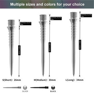 1 pièce 26/28/30/32/34 mm Pointes de fléchettes de rechange en <span class=keywords><strong>acier</strong></span> inoxydable argenté à rainures, adaptateur de pointes - Product Image 2