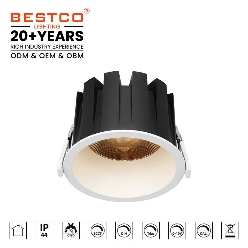 Modern 18W COB LED Downlight Indoor Hotel Bathroom IP44 Rating Bridgelux Dimmable 5-Year Warranty CRI90 Aluminum Body Ceiling