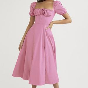 Vestido Midi Francés Personalizado OEM de Alta Calidad para Primavera/Verano, con Hombros Descubiertos, Ajuste Delgado, Sin Mangas, con Abertura de Encaje y Cintura Natural, Ideal para el Día a Día - Product Image 5