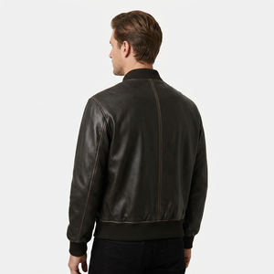 Chaqueta de Cuero Tipo Bomber Negra Extra Grande para Hombre, Cuero Genuino Premium, Impermeable, Estilo Urbano, Hip Hop, Moda de Invierno - Product Image 2
