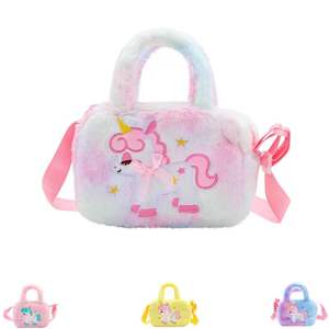 Nuevo Bolso de Peluche Suave y Pequeño con Diseño de Unicornio de Dibujos Animados para Niñas de Jardín de Infancia, Bolso Bandolera/de Hombro - Product Image 1