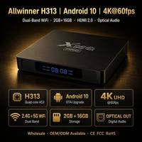 Boîtier TV intelligent Kinte Android X96Q Pro Quad Core 4K 2 Go 16 Go avec puce Allwinner H313, Android 10, Wi-Fi 2,4 G et 5 GHz, micrologiciel personnalisé