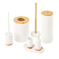 Ensemble d'accessoires de salle de bain en résine de bambou écologique Accessoires de toilette Distributeur de savon blanc Kit porte-brosse à dents