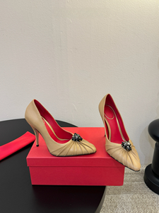 Black Leopard Head Genuine Leather Thin <b>Heels</b> Slip-On Anti-Slip Breathable Wedding Shoes Women's <b>Red</b> Pointed Toe Stylish Summer - Product Image 5