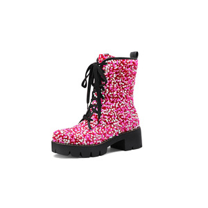 Novíssimas Botas Curtas Femininas de Salto Alto com Cadarço e Lantejoulas, Moda Outono/Inverno, Salto de 9cm, Palmilha de Madeira, Elegantes, Atacado de Fábrica - Product Image 5