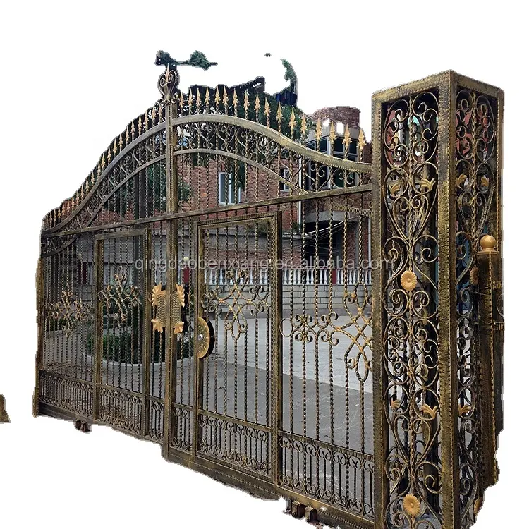 Puertas de jardín de hierro forjado automáticas personalizadas, diseño de puerta de entrada corredera eléctrica para exteriores