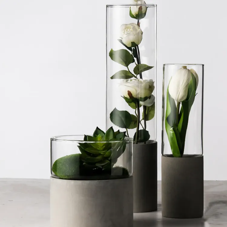 2019 toptan ev dekor ucuz akrilik temizle uzun silindir cam vazo modern düğün vazo